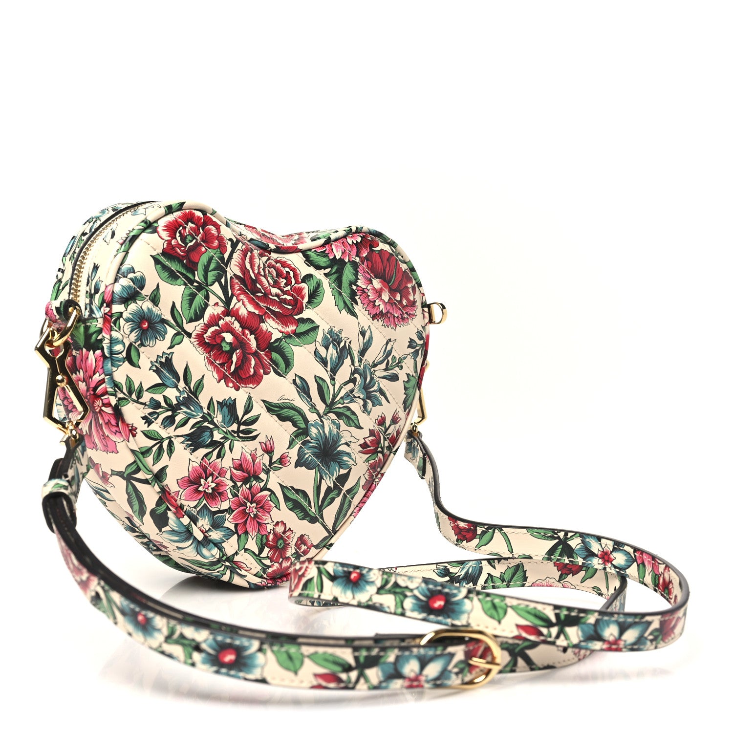 Gucci Calfskin Matelasse Diagonal Brit Roses Print Mini Interlocking G Heart Shoulder Bag White Multicolor 2 of 9