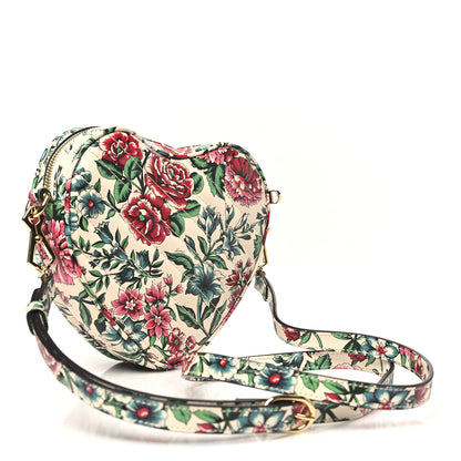 Gucci Calfskin Matelasse Diagonal Brit Roses Print Mini Interlocking G Heart Shoulder Bag White Multicolor 2 of 9