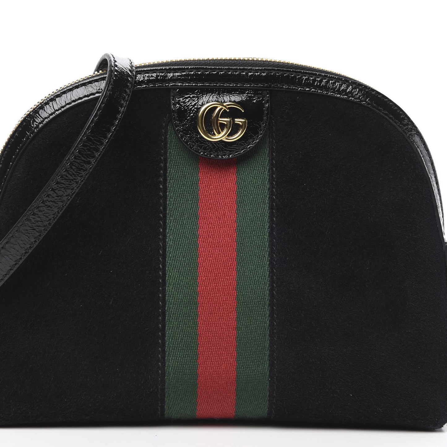 Suede Patent Web GG Small Ophidia Dome Shoulder Bag Black