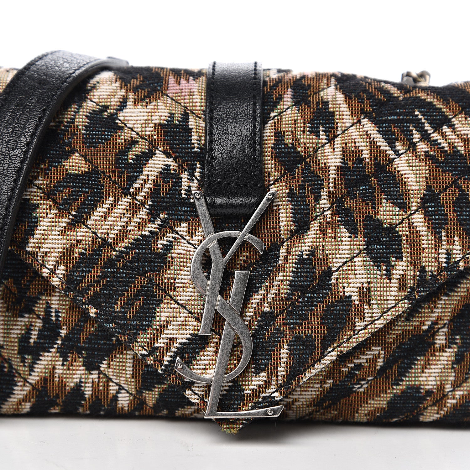 Saint Laurent Jacquard Leopard Matelasse Chevron Monogram Baby Chain Bag Black 13 of 13