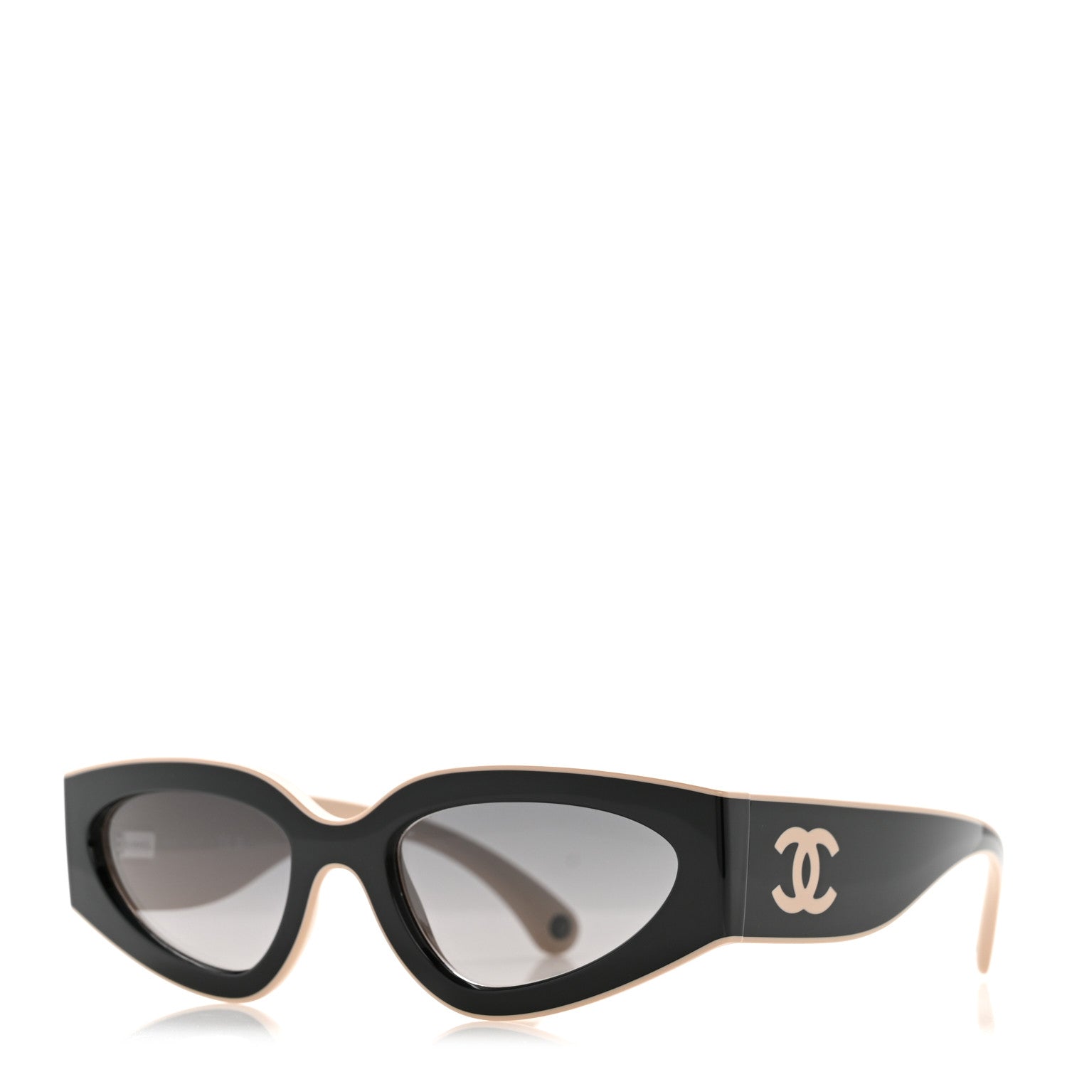 Chanel Acetate Cat Eye Sunglasses 6056 Black Beige 1 of 8