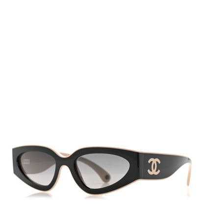 Chanel Acetate Cat Eye Sunglasses 6056 Black Beige 1 of 8