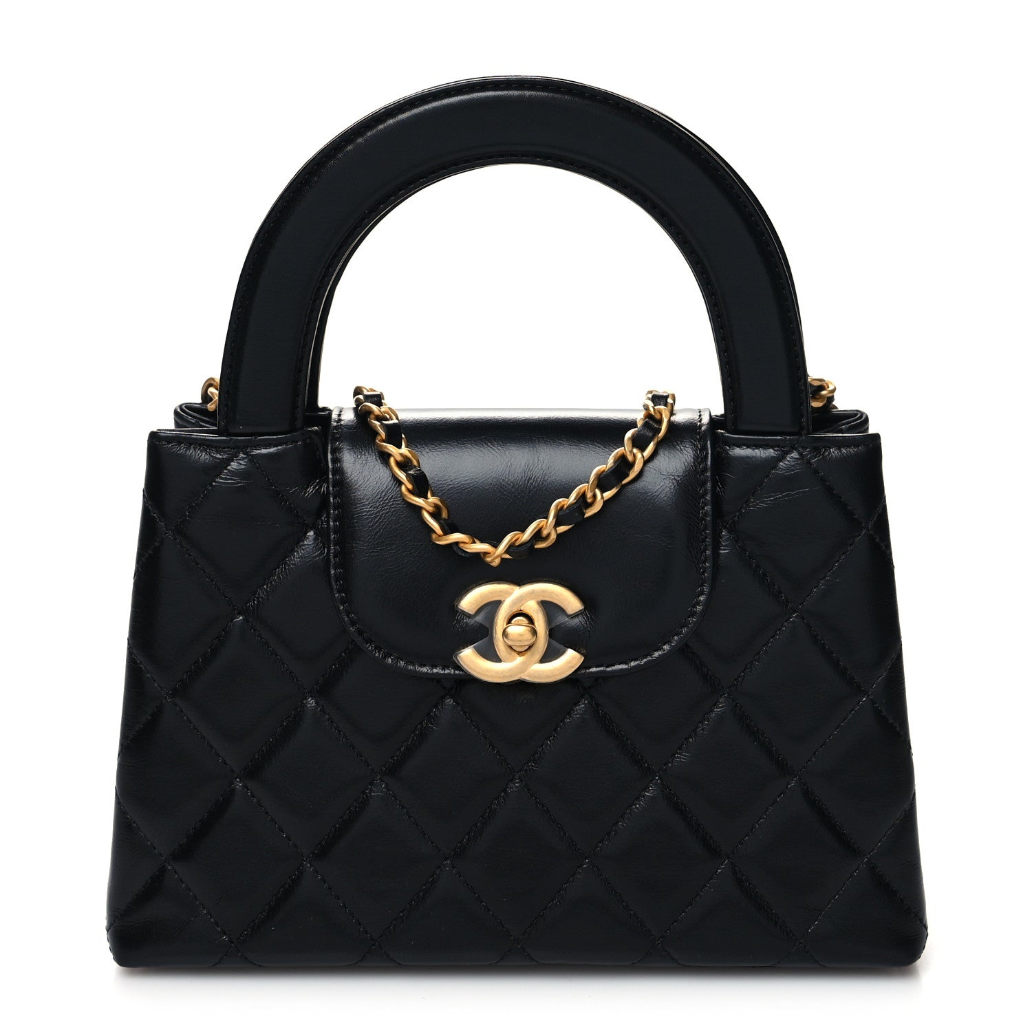 Chanel Shiny Aged Calfskin Quilted Nano Kelly Shopper Black 1 of 10