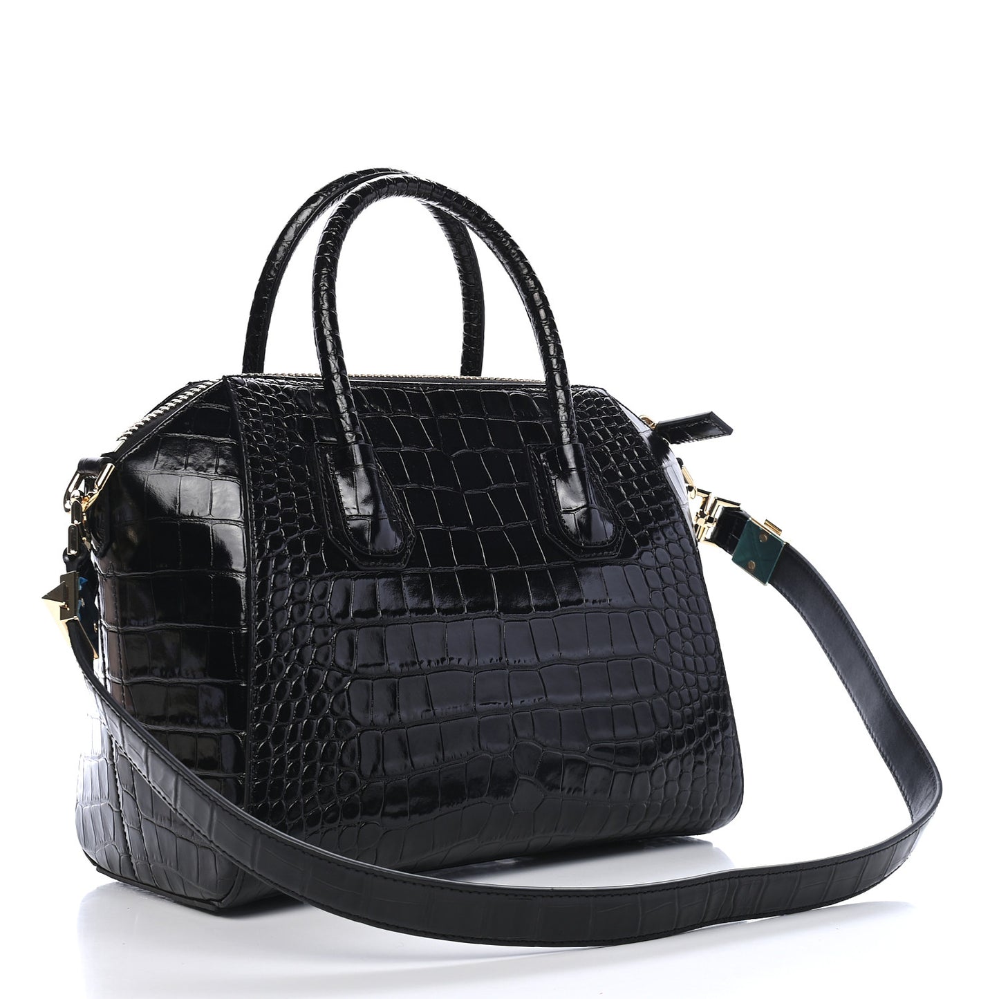 Calfskin Crocodile Embossed Small Antigona Black