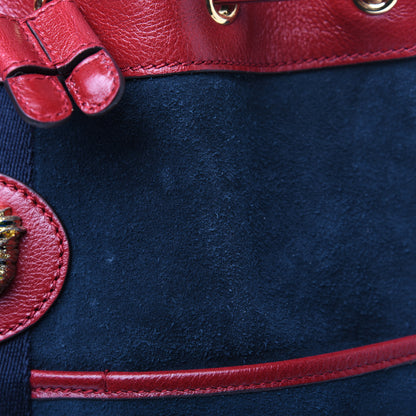 Gucci Suede Calfskin Web Medium Rajah Bucket Bag New Blue Romantic Cherry 12 of 13