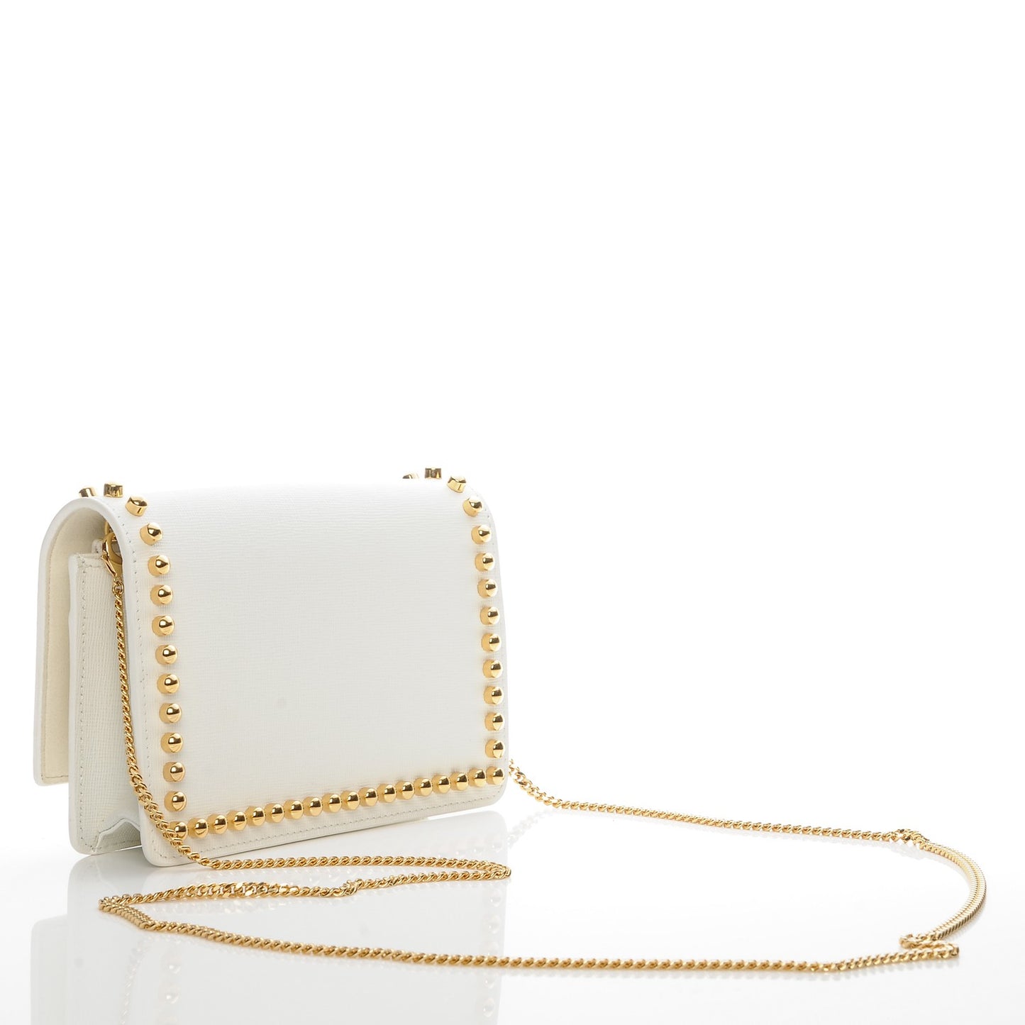 Vitello Elite Mink Fur Studded Karlito Tube Wallet on Chain White