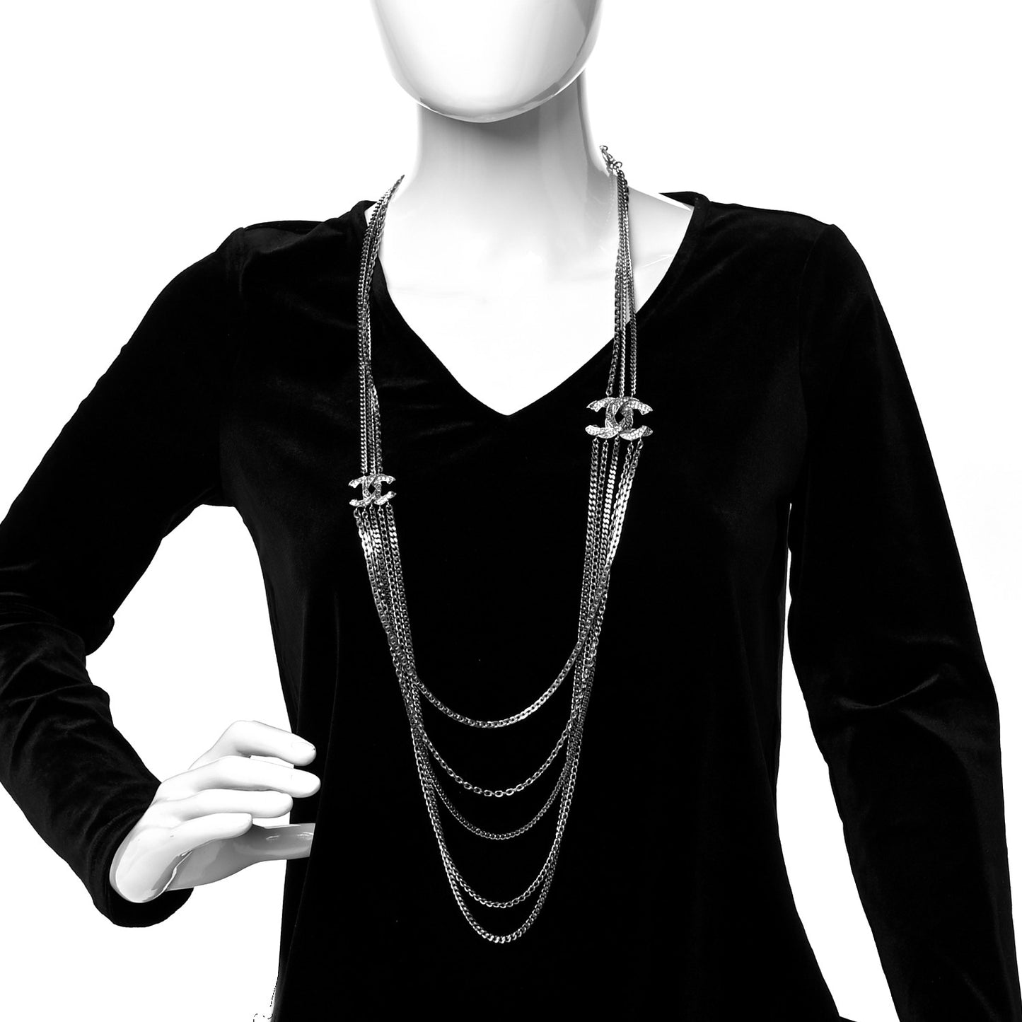 Crystal CC Multi Strand Chain Necklace Silver