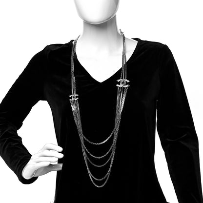 Chanel Crystal CC Multi Strand Chain Necklace Silver 2 of 5