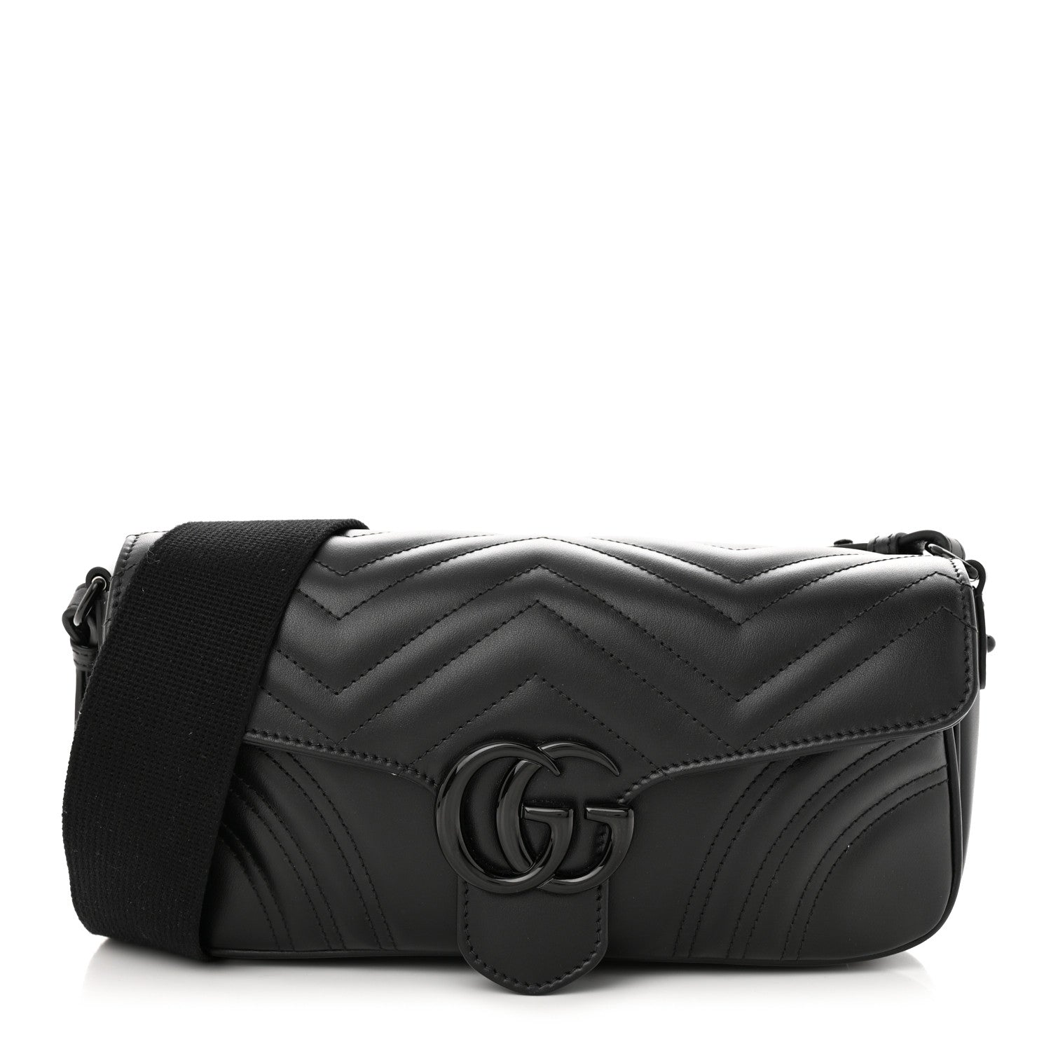 Gucci Calfskin Matelasse Monochrome GG Marmont Crossbody Shoulder Bag Black 1 of 12