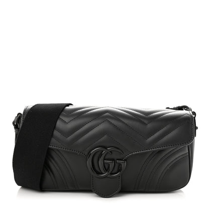 Gucci Calfskin Matelasse Monochrome GG Marmont Crossbody Shoulder Bag Black 1 of 12