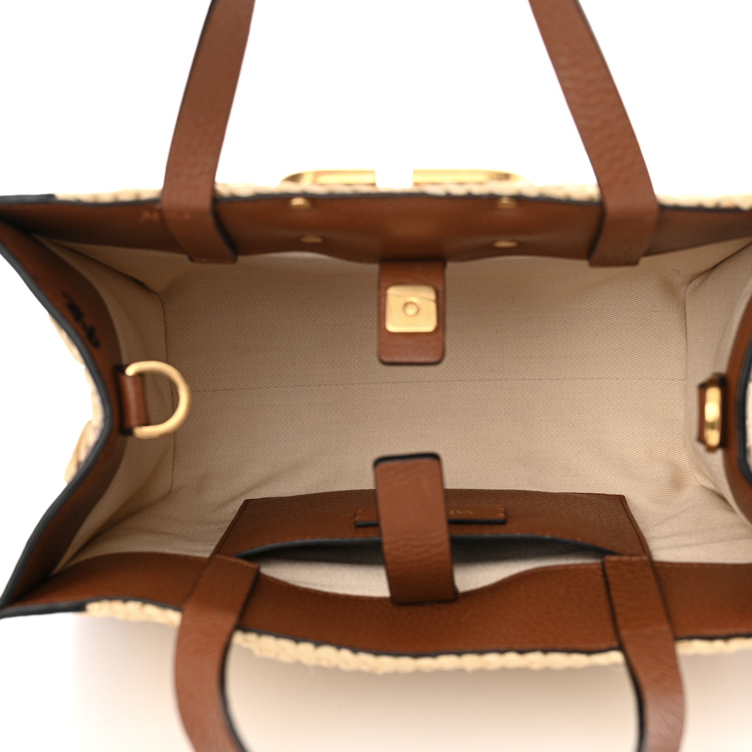 Valentino Garavani Raffia Calfskin Small Vlogo Signature Tote Natural Saddle Brown 5 of 11