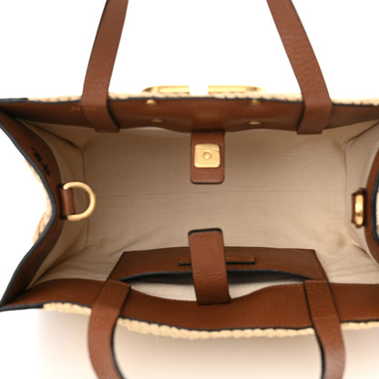 Valentino Garavani Raffia Calfskin Small Vlogo Signature Tote Natural Saddle Brown 5 of 11