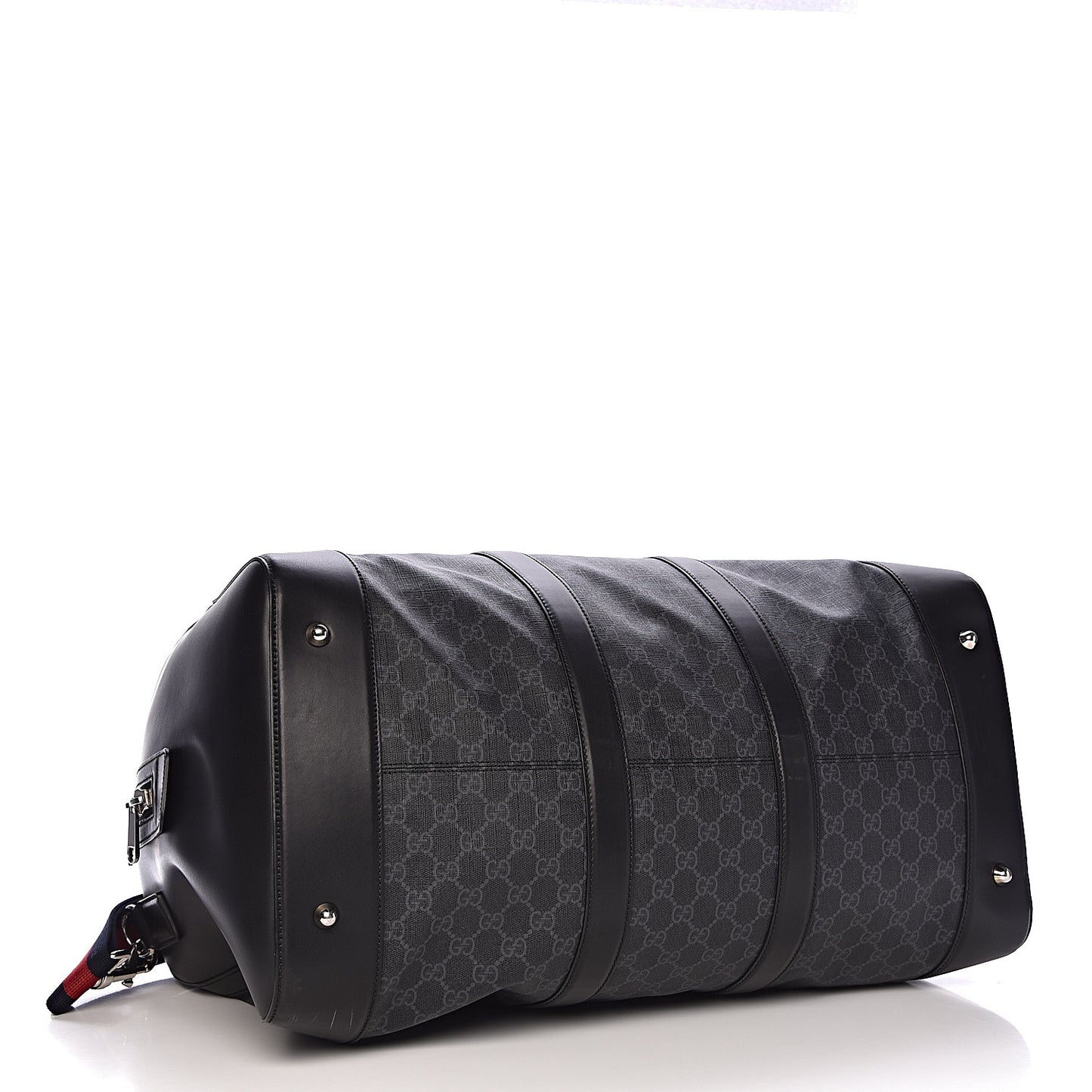 Soft GG Supreme Monogram Appia Calfskin Web Large Carry On Duffle Bag Black Grey