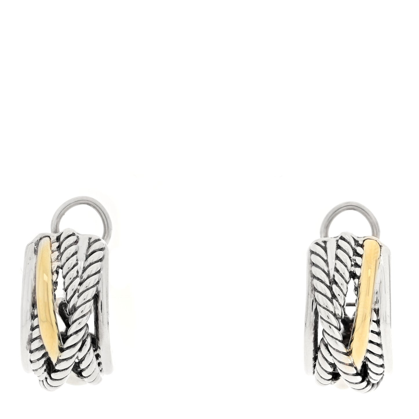 Sterling Silver 14K Yellow Gold Crossover Cable Hoop Earrings