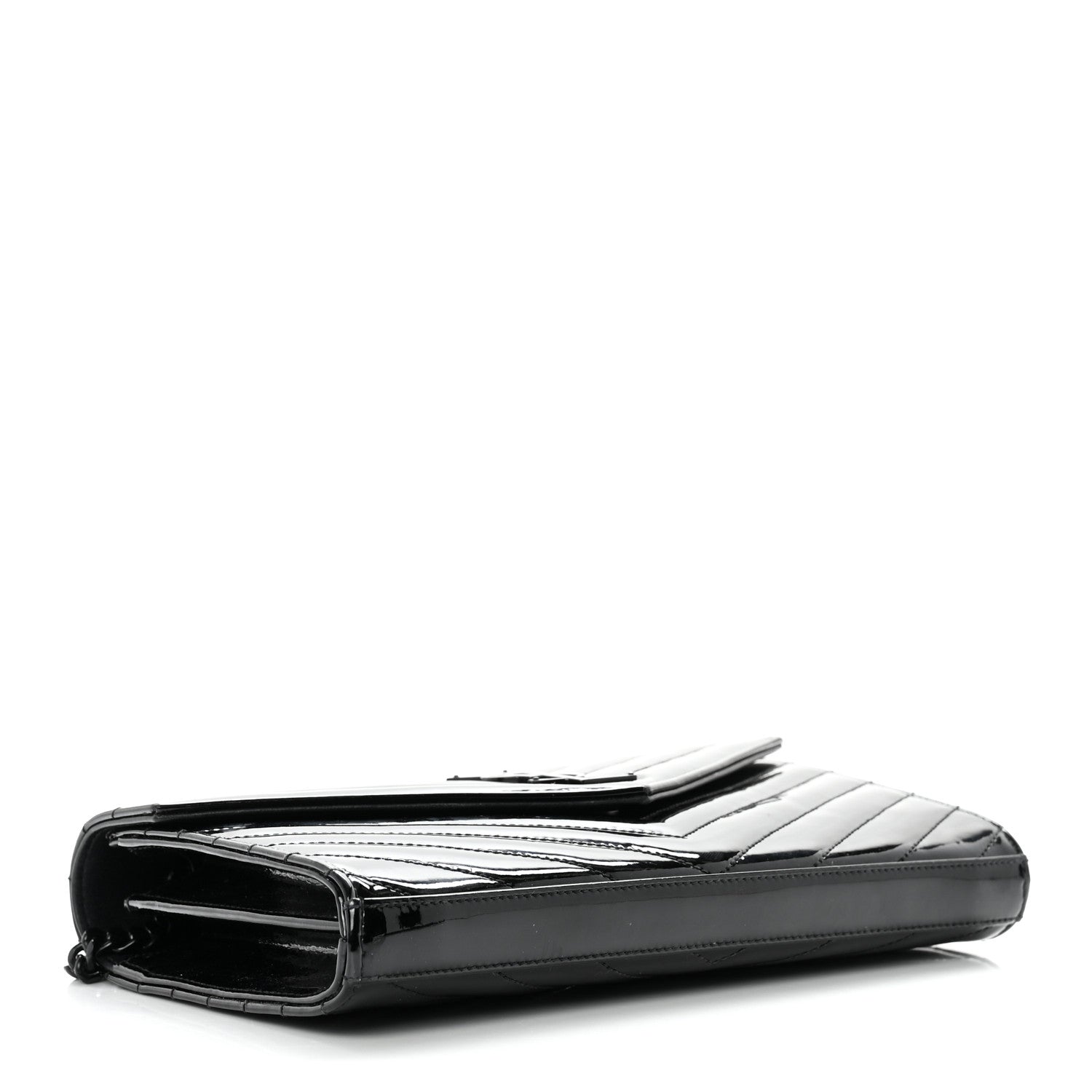 Saint Laurent Patent Matelasse Chevron Monogram Chain Wallet Black 3 of 6