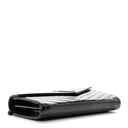 Saint Laurent Patent Matelasse Chevron Monogram Chain Wallet Black 3 of 6