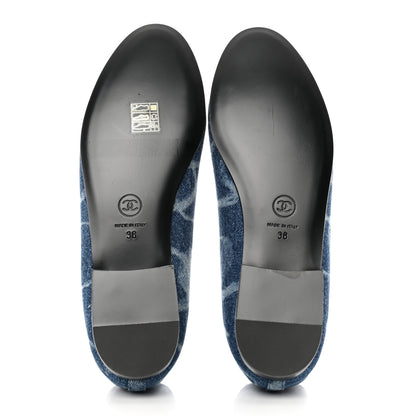 Chanel Denim Printed CC Cap Toe Ballerina Flats 38 Light Blue White 5 of 9