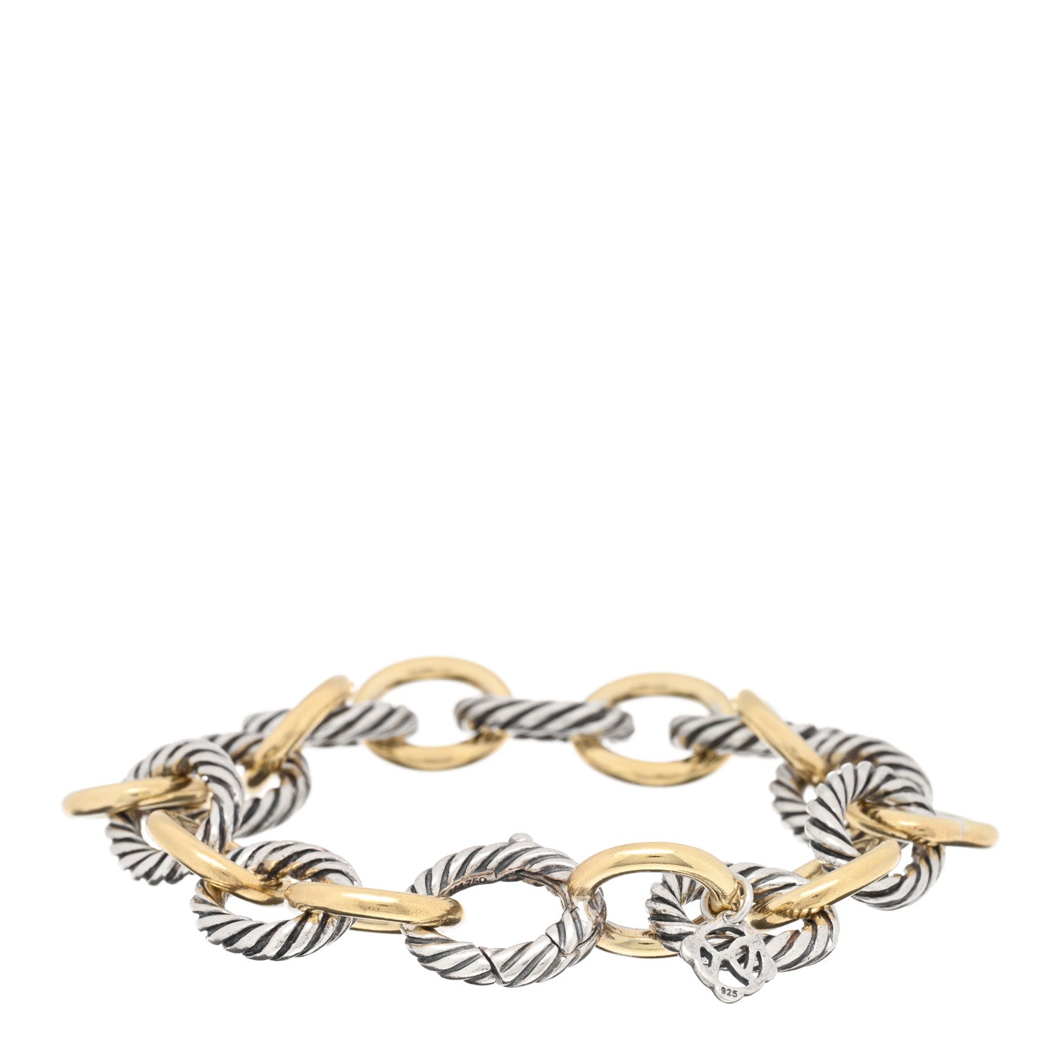 David Yurman Sterling Silver 18K Yellow Gold 12mm Medium Oval Link Bracelet 2 of 3