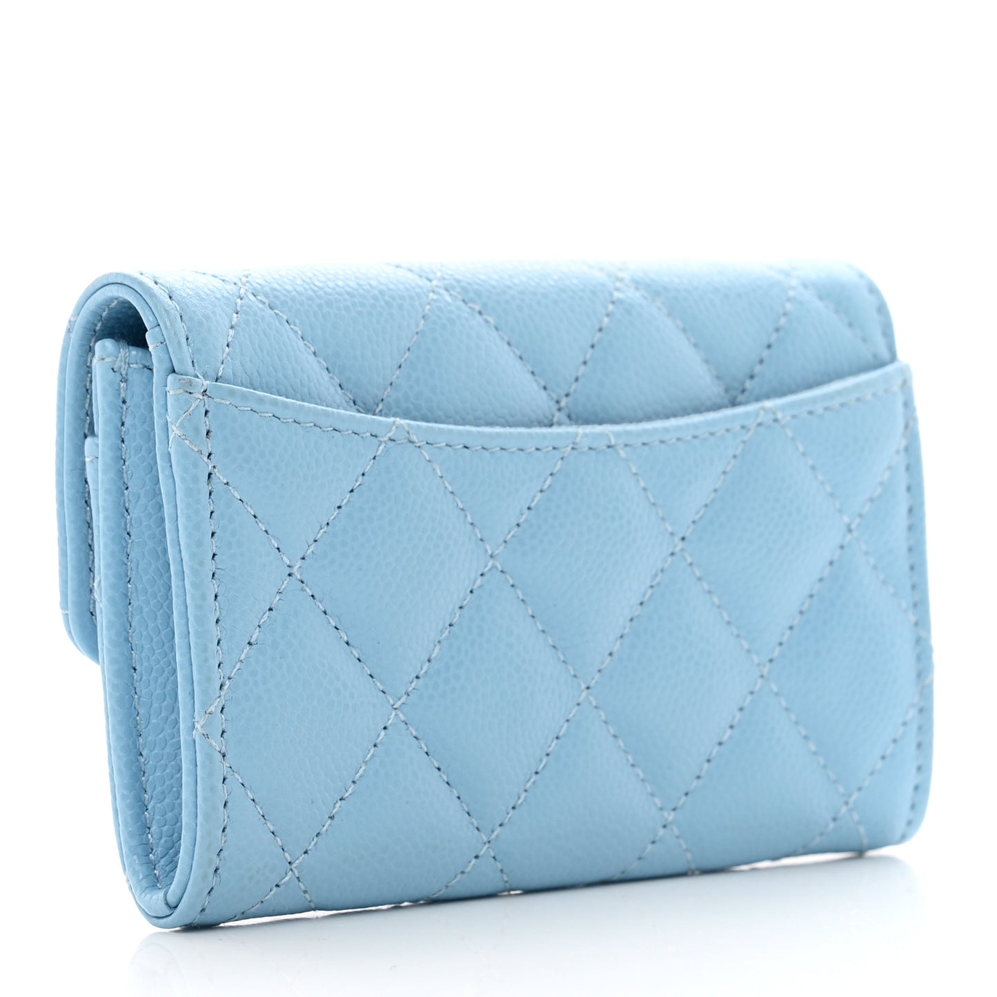 Caviar Quilted Flap Card Holder Wallet Light Blue