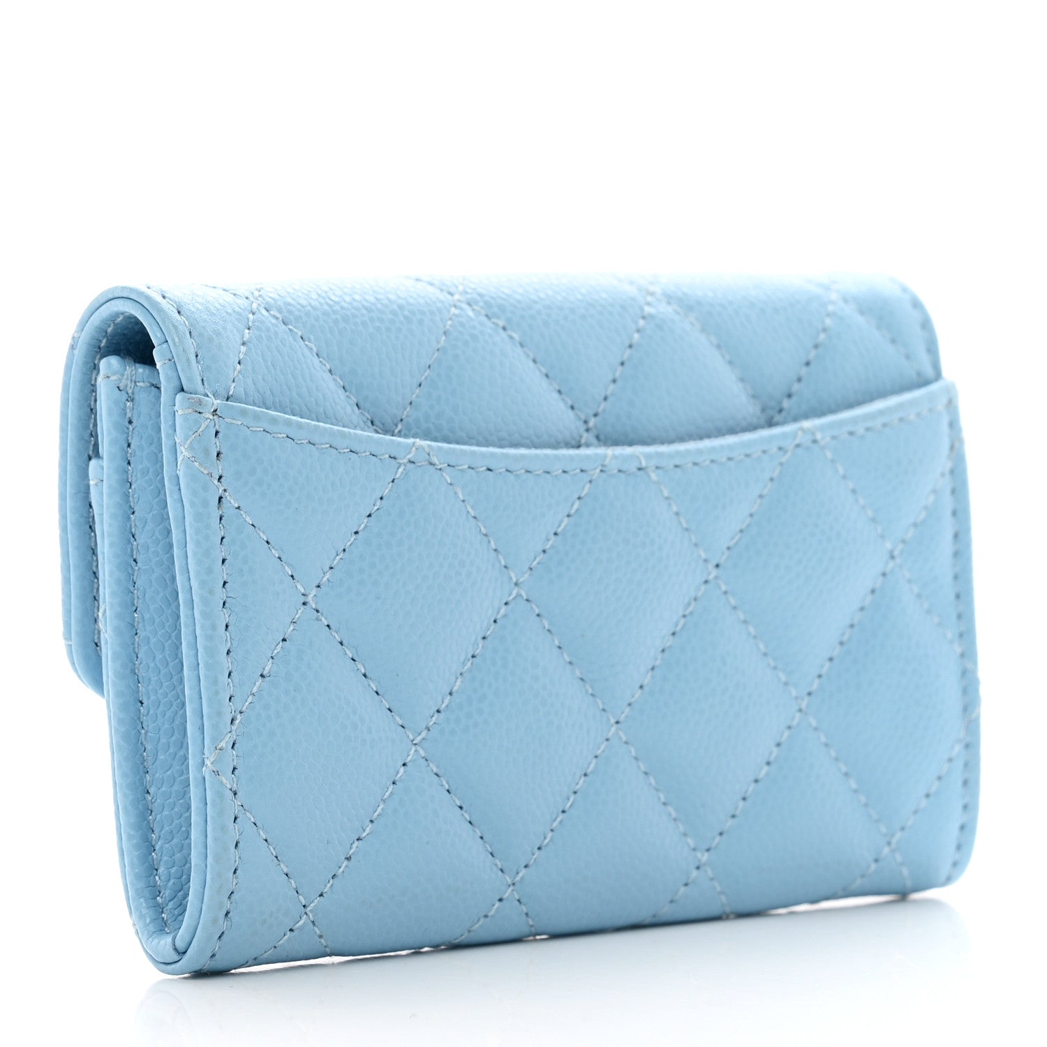 Chanel Caviar Quilted Flap Card Holder Wallet Light Blue 3 of 9