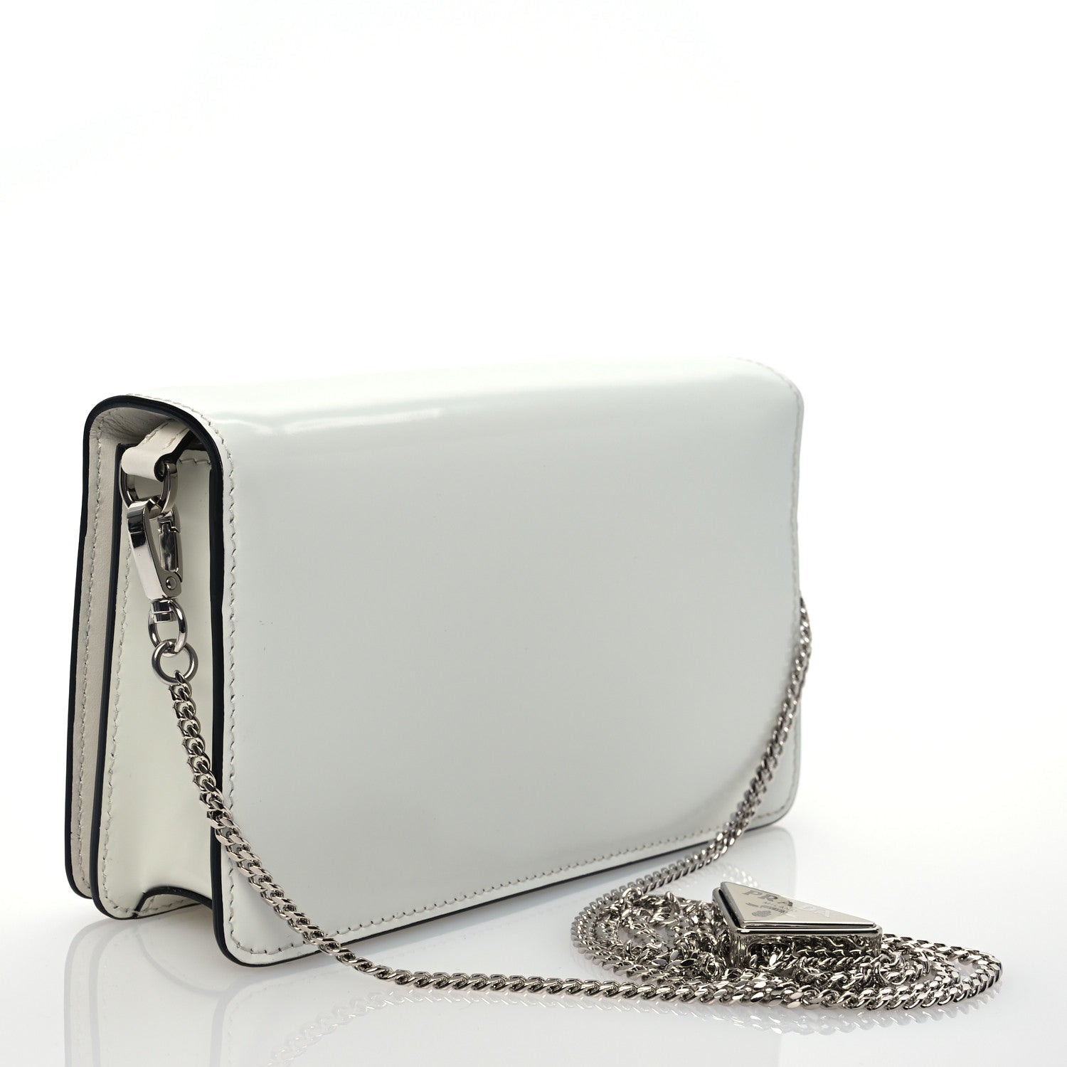 Prada Spazzolato Flap Slide Chain Shoulder Bag White 2 of 13