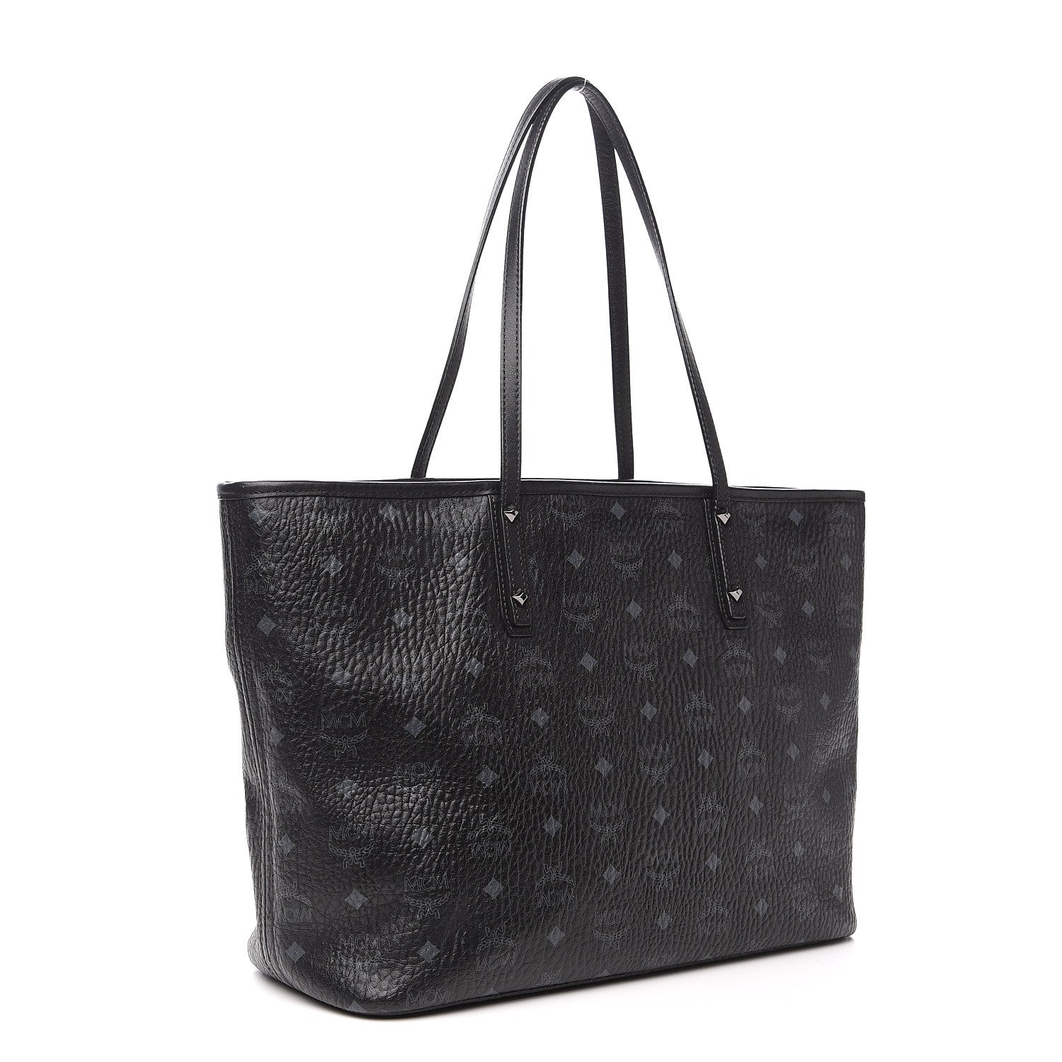 MCM Visetos Medium Anya Zip Top Shopper Tote Black 2 of 11