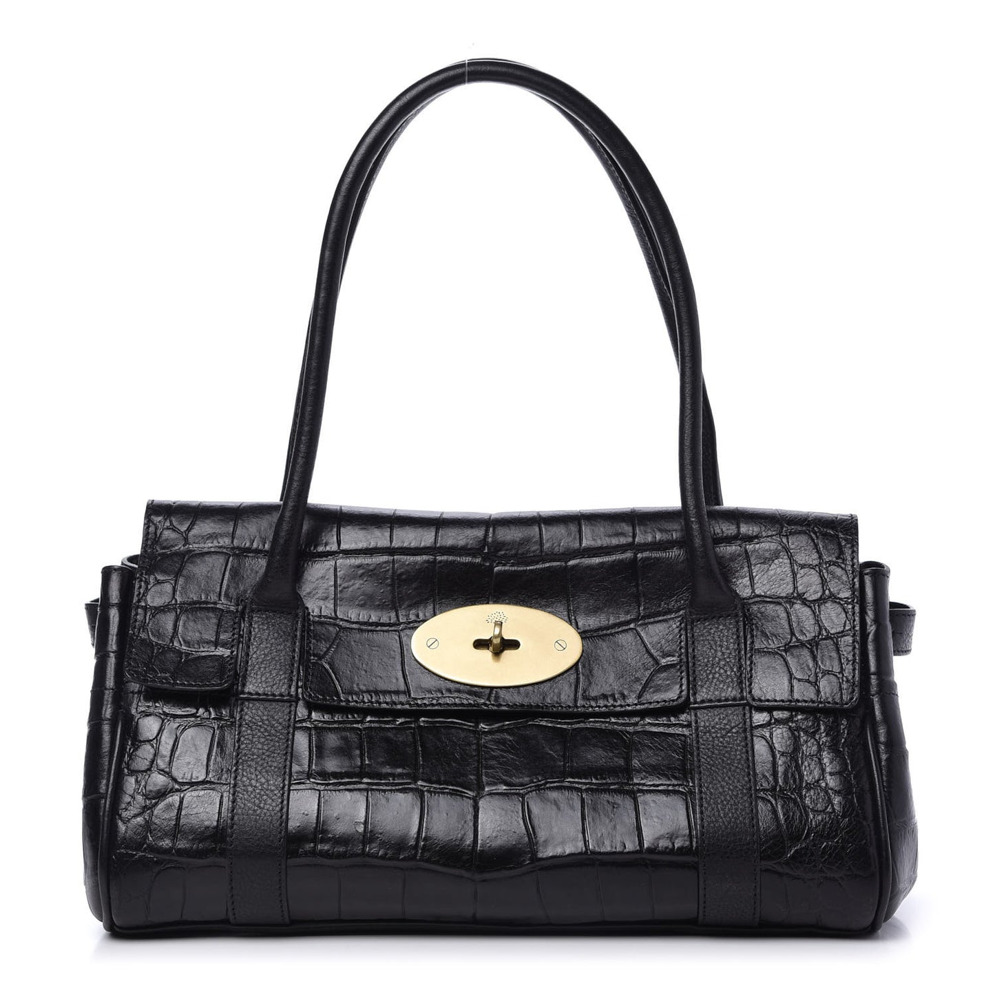 Crocodile Embossed Calfskin East West Bayswater Black