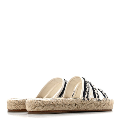 Chanel Lambskin Chain Espadrille Slip On Sandals 36 Black White 3 of 8