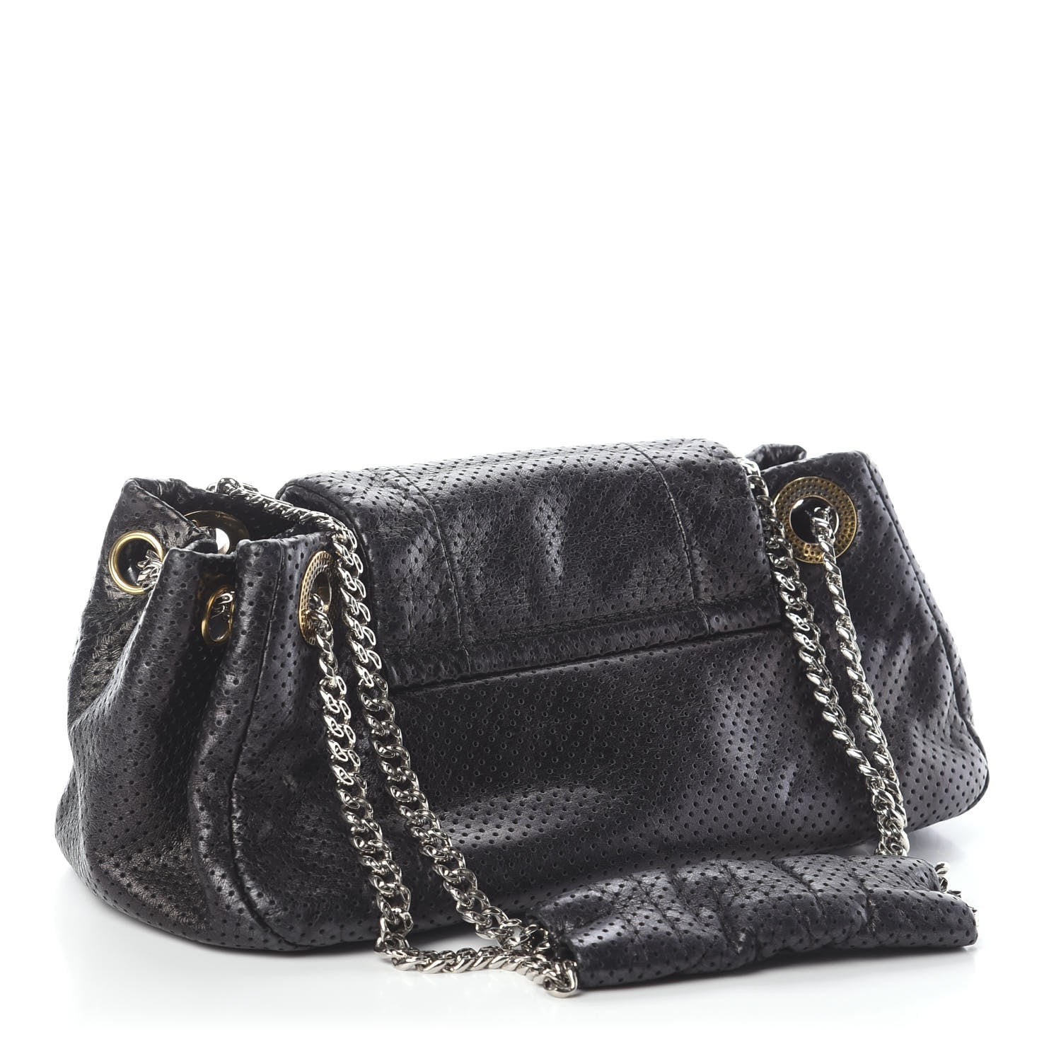 Chanel Metallic Calfskin Perforated Drill Accordion Flap Black 3 of 10