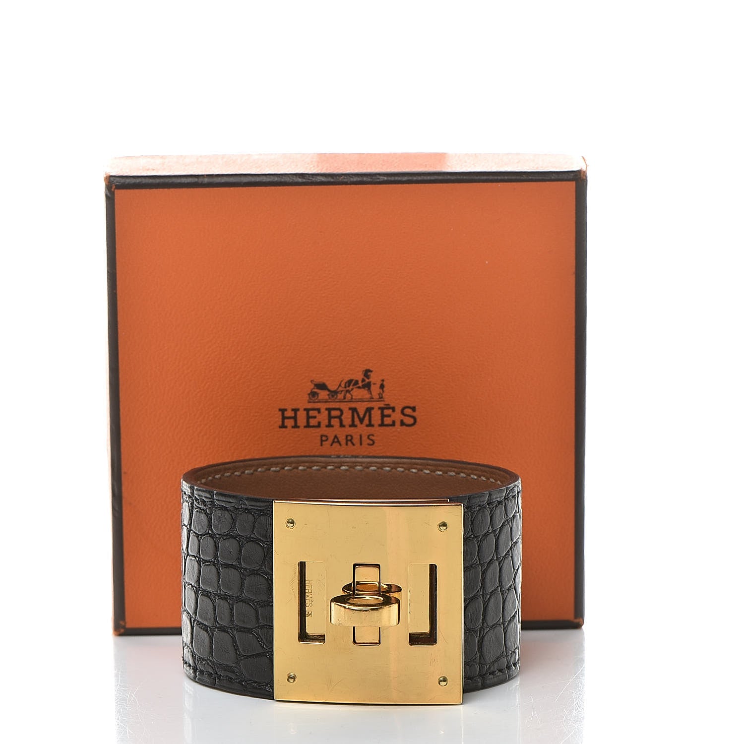 Hermes Matte Alligator Kelly Dog Cuff Black 8 of 8