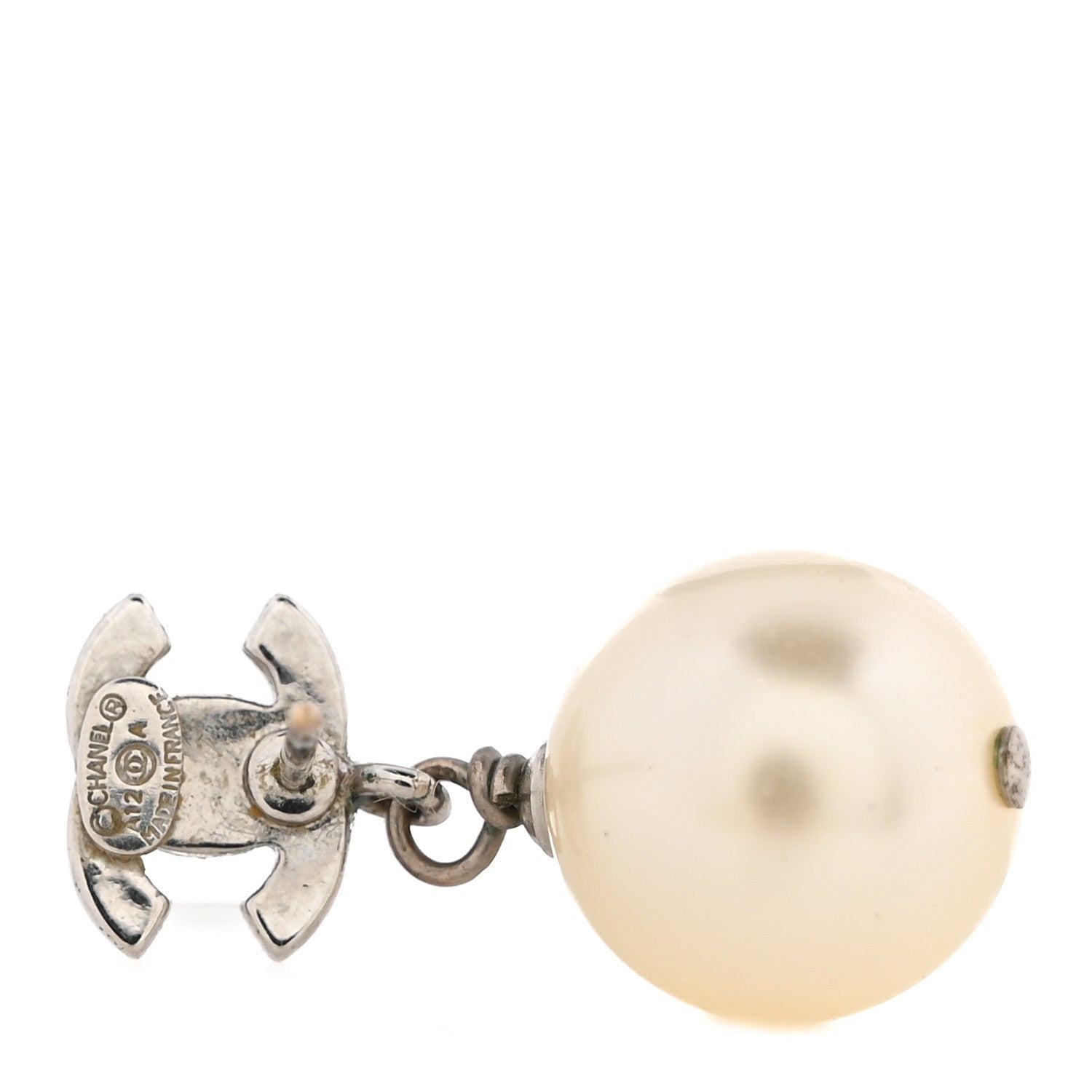 Chanel Crystal Pearl CC Drop Earrings Silver Pearly White 4 of 4