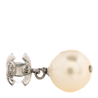 Chanel Crystal Pearl CC Drop Earrings Silver Pearly White 4 of 4