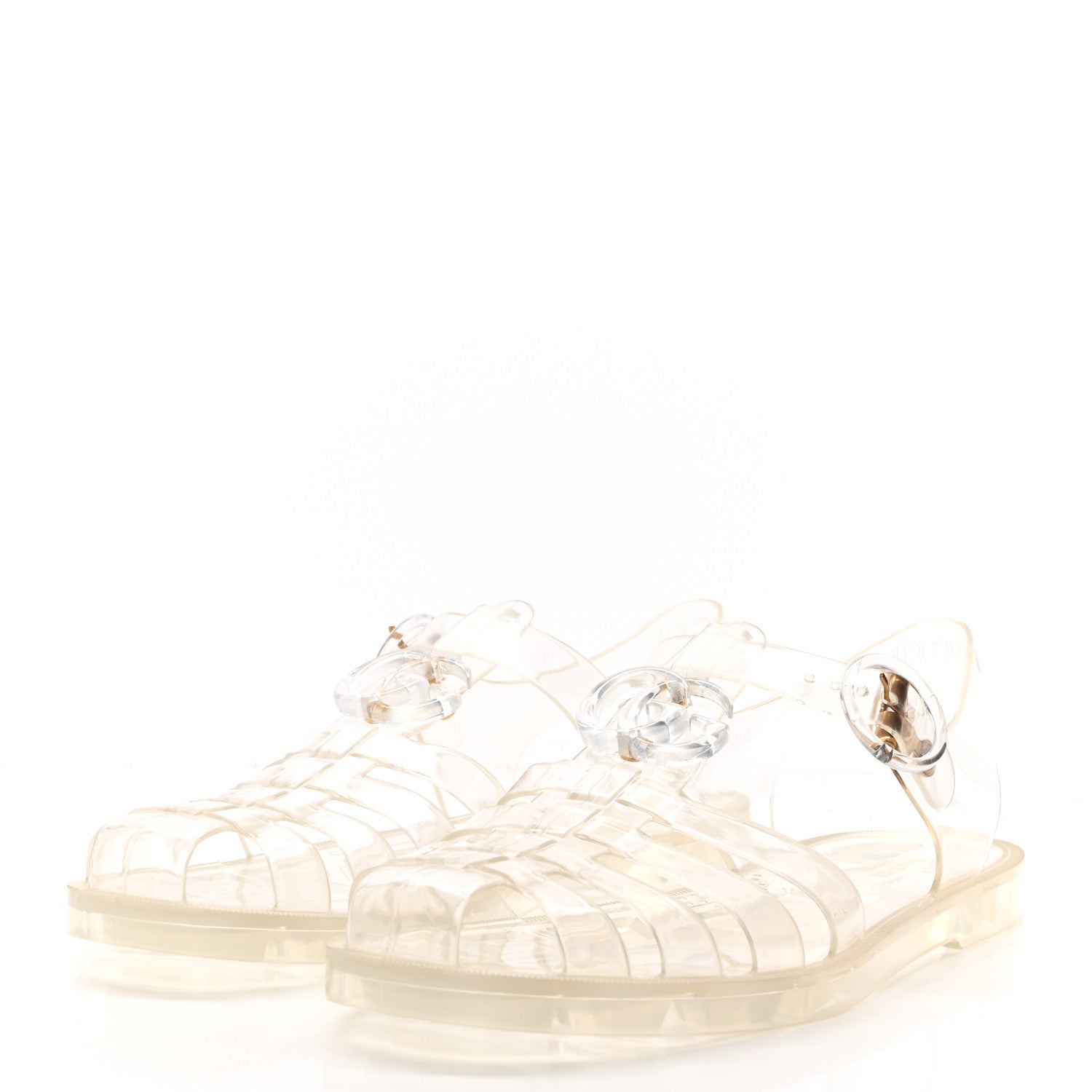 Gucci Shiny Rubber Double G Buckle Strap Sandals 38 Transparent 3 of 10