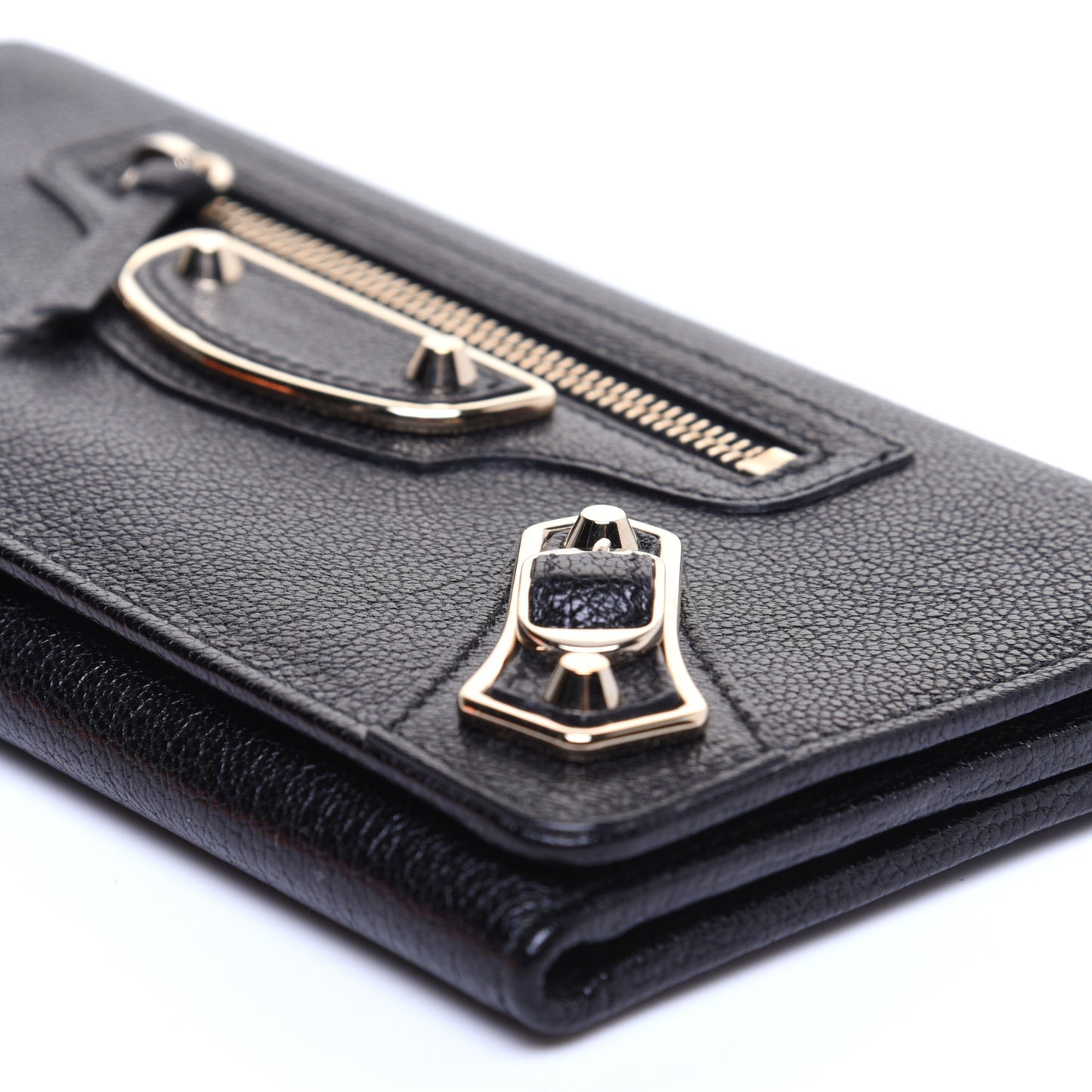 Chevre Gold Metallic Edge Hardware Money Wallet Black