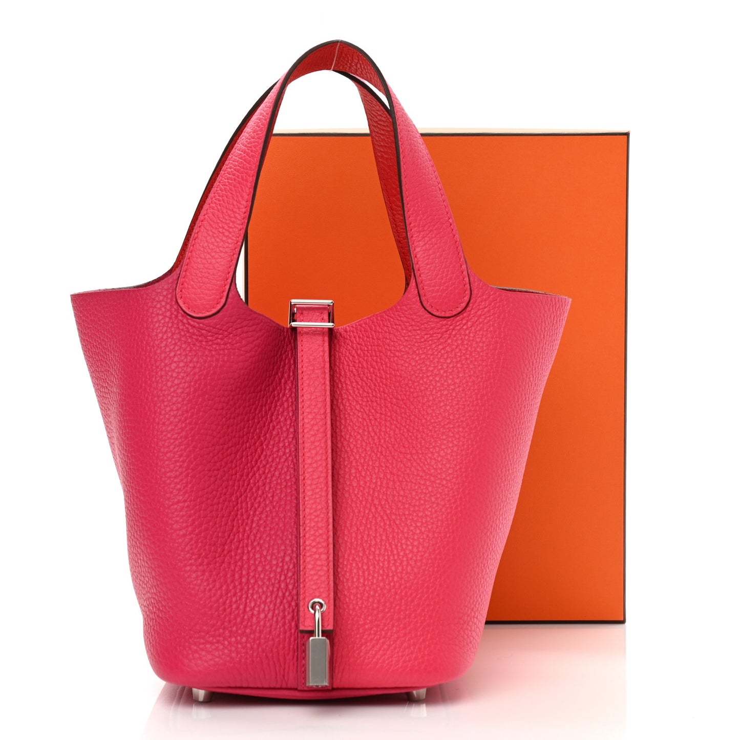 Taurillon Clemence Tri-Color Picotin Lock 18 PM Rose Extreme Rose Mexico Rouge De Coeur