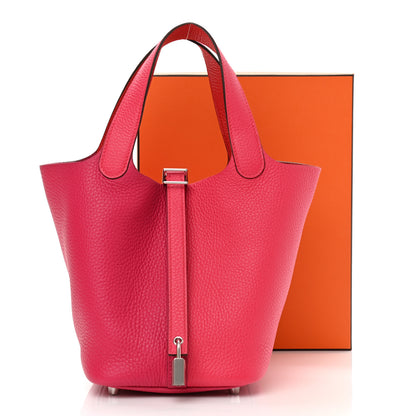 Hermes Taurillon Clemence Tri-Color Picotin Lock 18 PM Rose Extreme Rose Mexico Rouge De Coeur 11 of 11