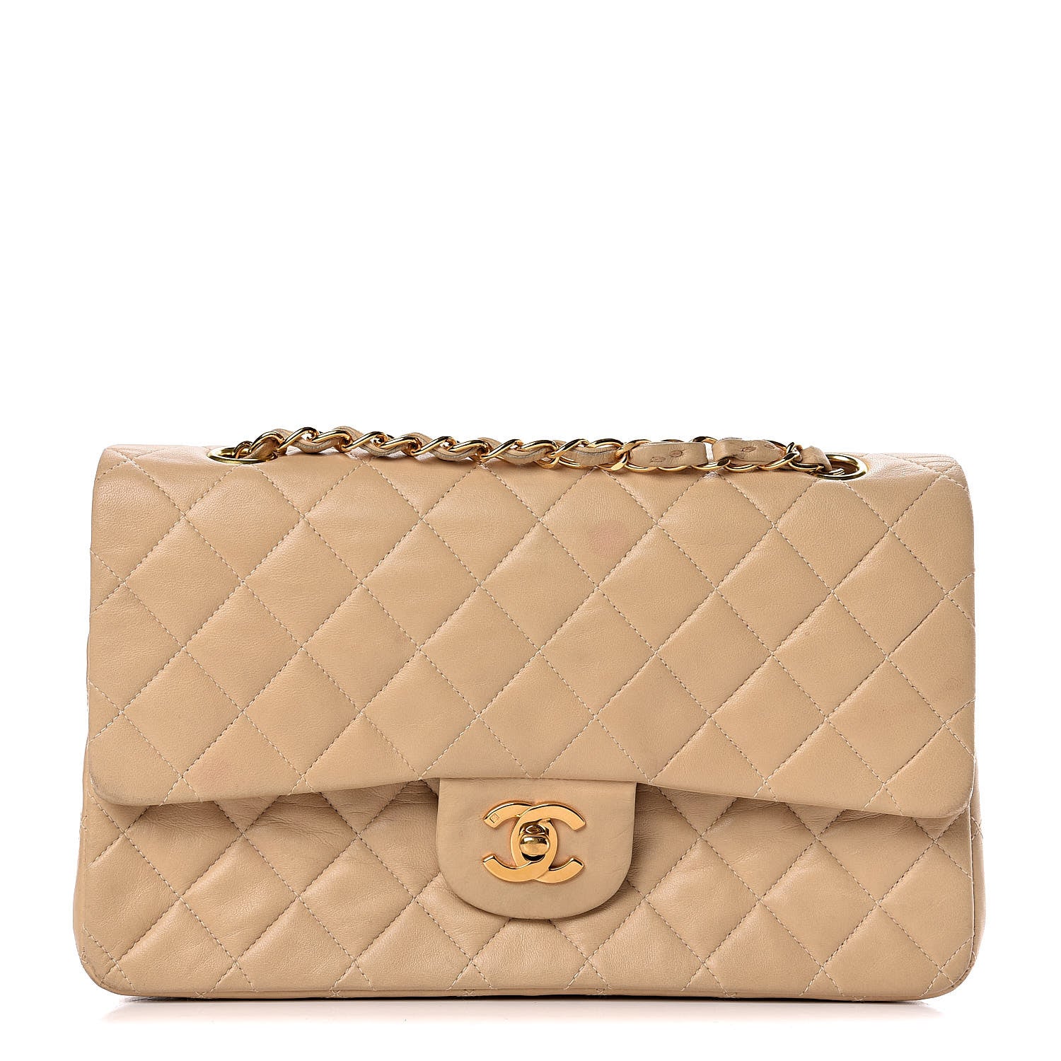 Chanel Lambskin Quilted Medium Double Flap Beige 1 of 15