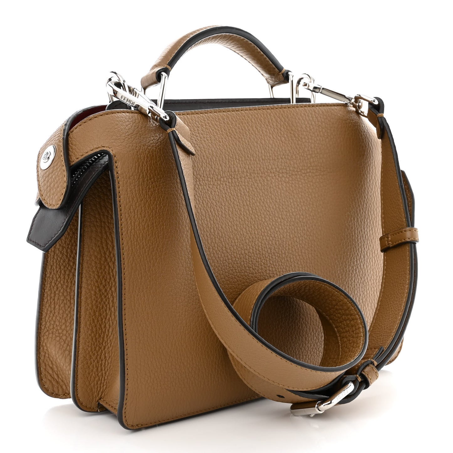 Cuoio Romano Vitello Cover Glazed Fabric Bi-Color FF 1974 Mini Peekaboo I SEE U Satchel Sand Tobacco Moro