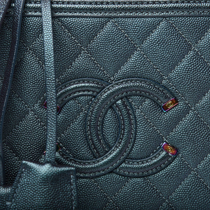 Chanel Iridescent Caviar Quilted Medium CC Filigree Vanity Case Dark Turquoise 11 of 12