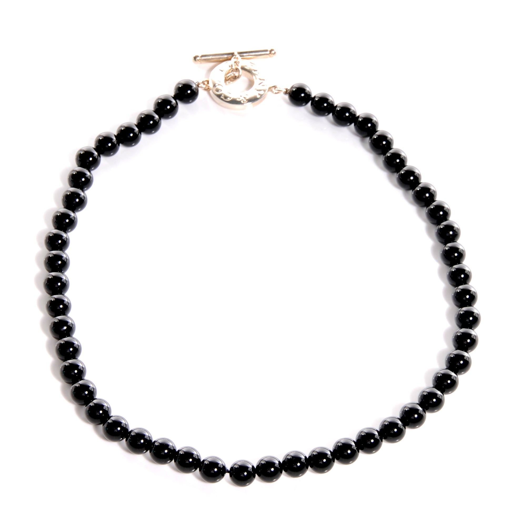 Tiffany Sterling Silver Black Onyx Bead Toggle Necklace 1 of 6