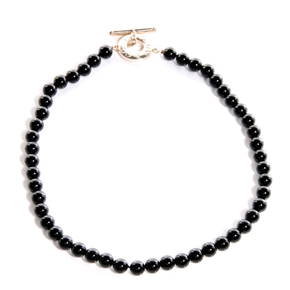 Tiffany Sterling Silver Black Onyx Bead Toggle Necklace 1 of 6