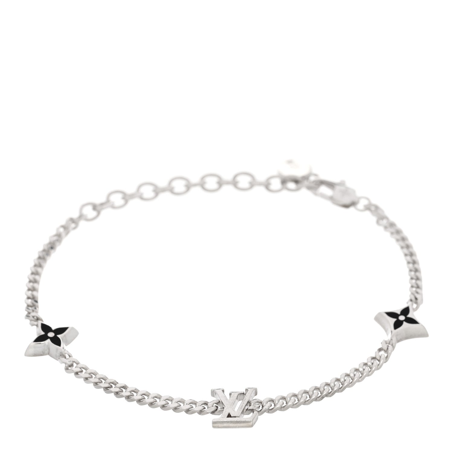 Louis Vuitton Sterling Silver Enamel LV Spike Bracelet Black