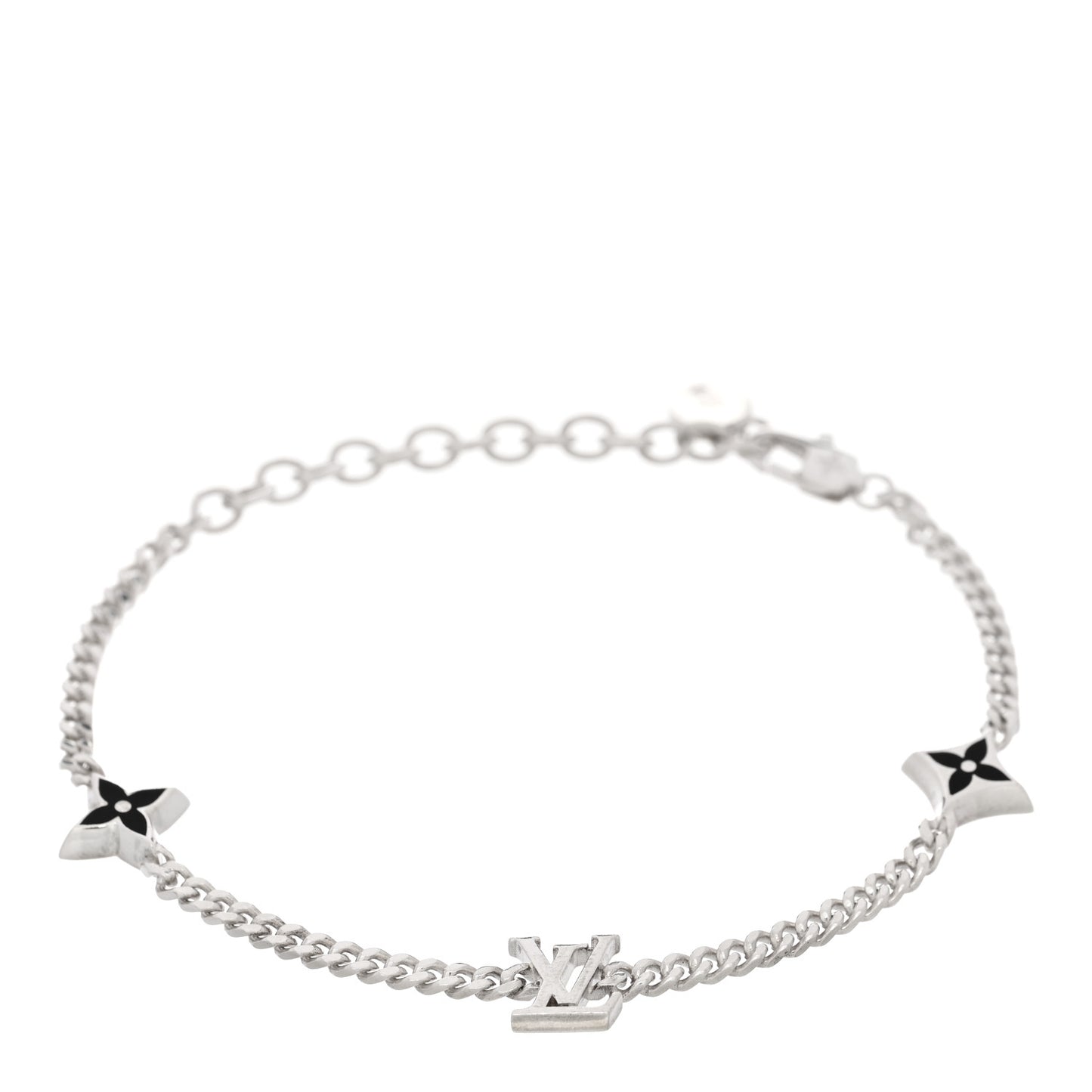 Sterling Silver Enamel LV Spike Bracelet Black