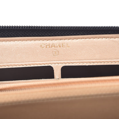 Chanel Lambskin Camellia Embossed Large Zip Around Gusset Wallet Black 6 of 12