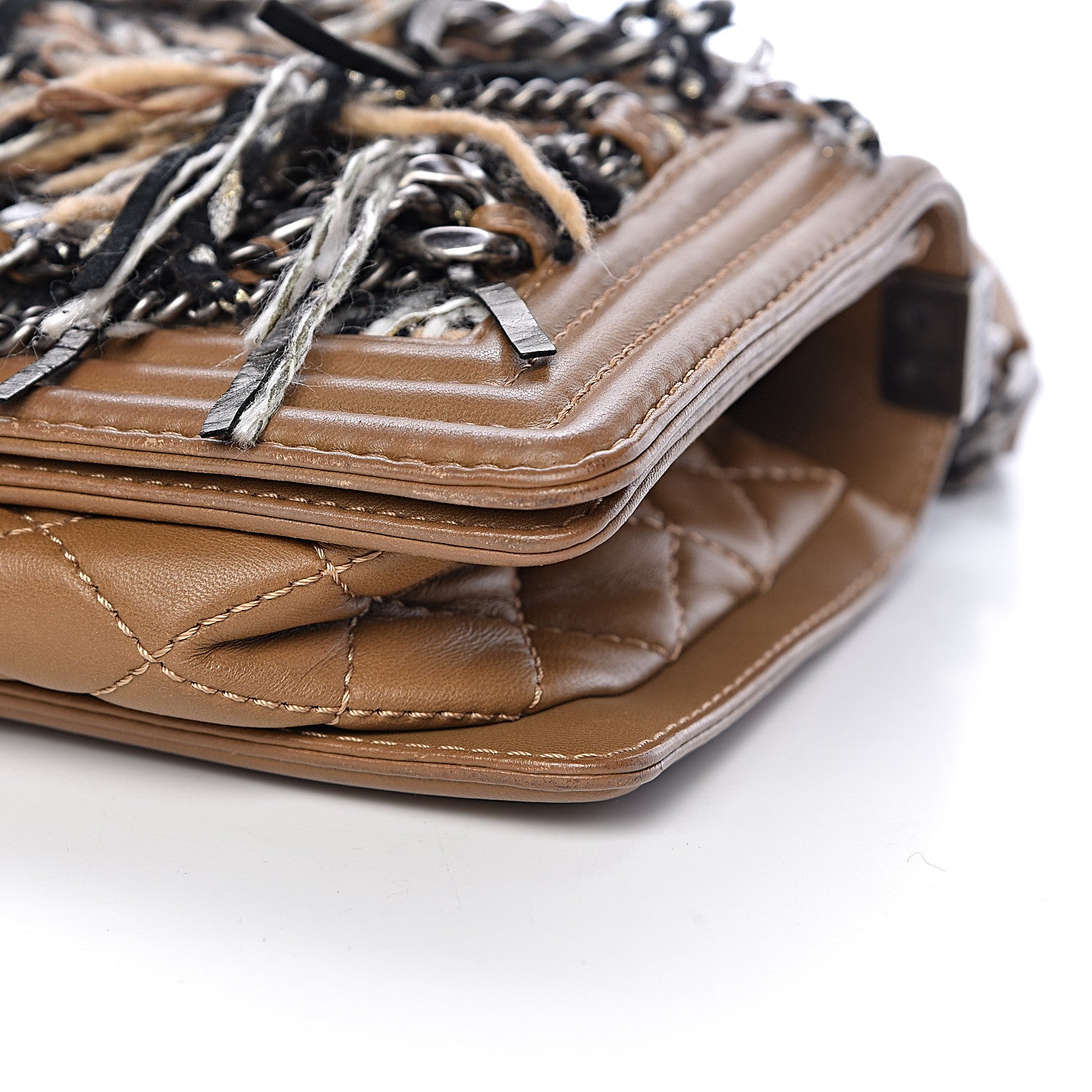 Chanel Calfskin Tweed Enchained Medium Boy Flap Brown 10 of 11