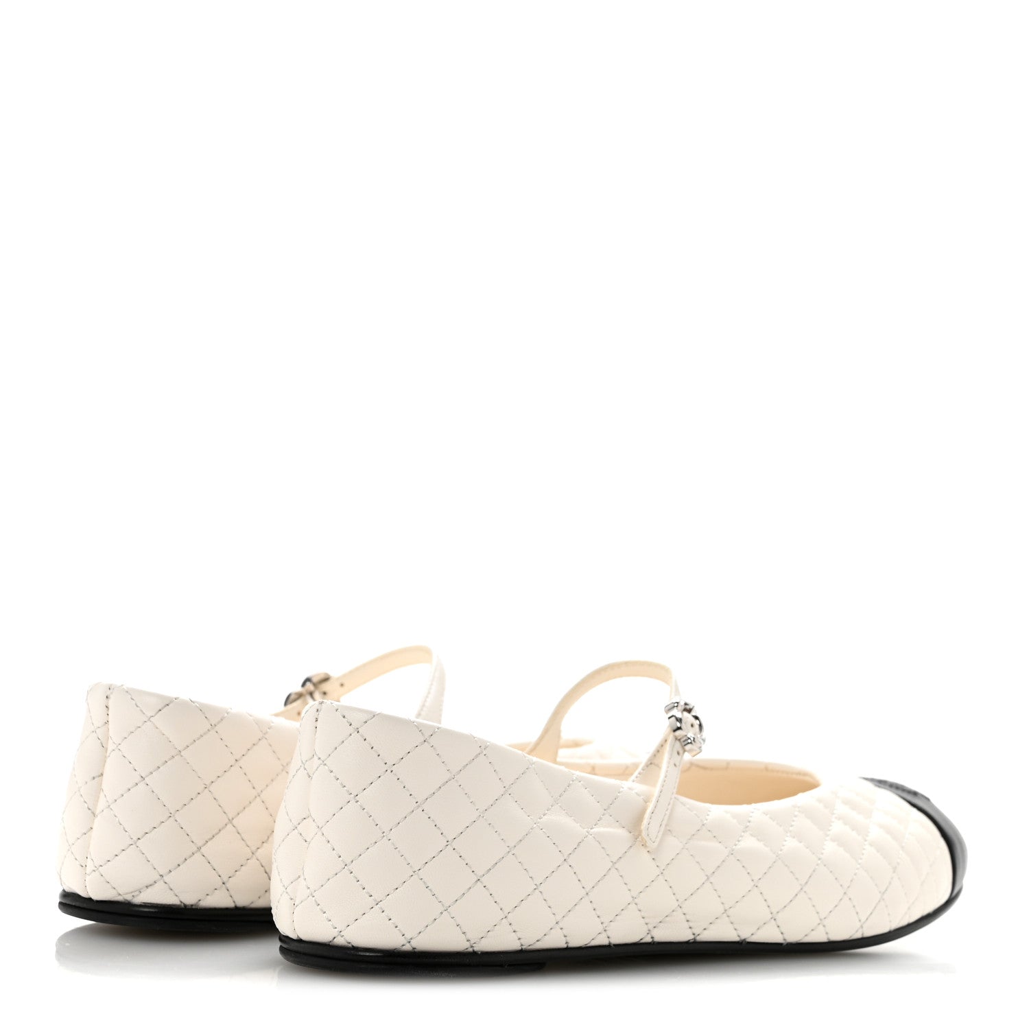 Chanel Lambskin Quilted Mary Jane Flats 40 White Black 5 of 9