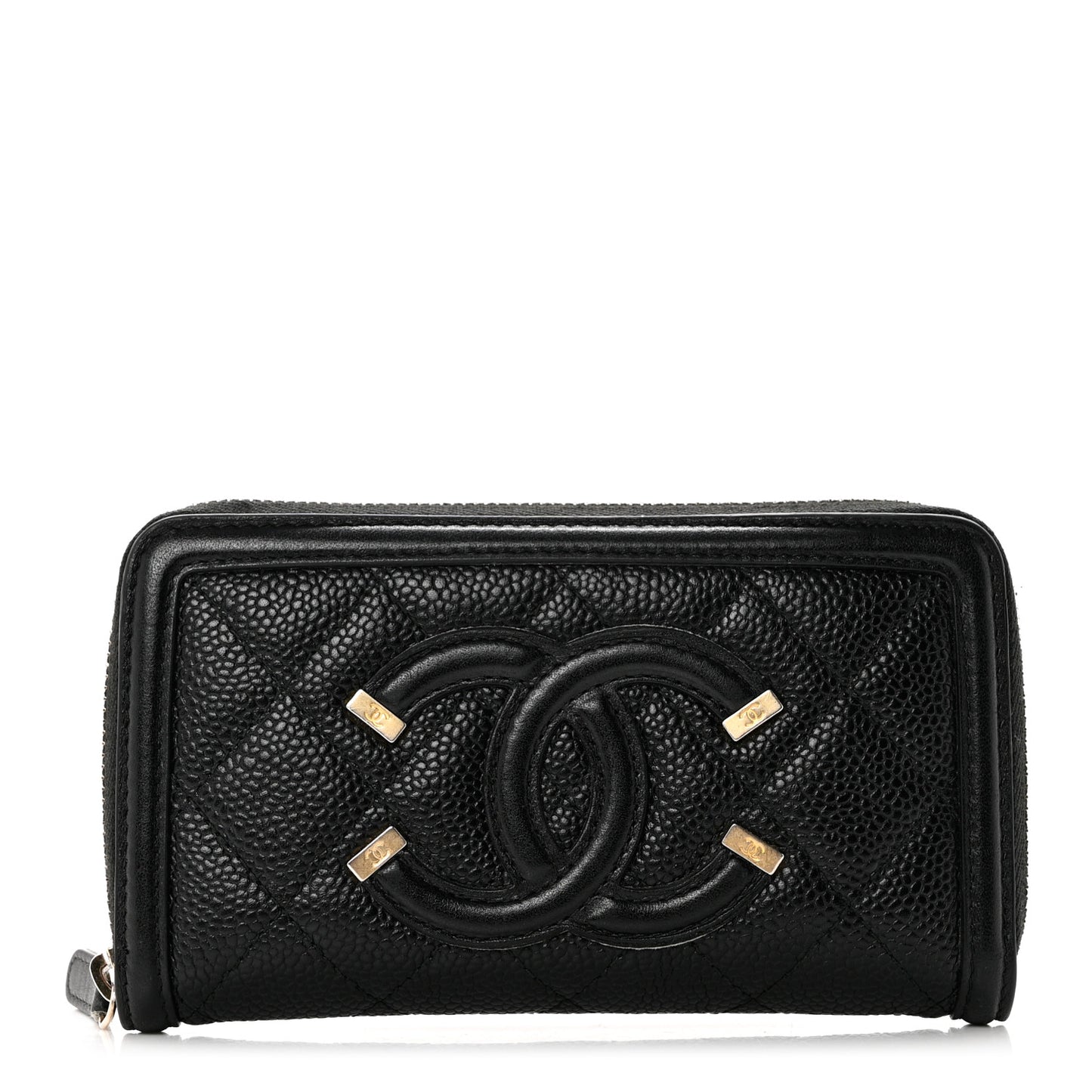 Caviar Quilted Medium Filigree Zip Around Wallet Black