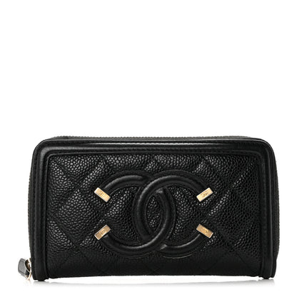 Chanel Caviar Quilted Medium Filigree Zip Around Wallet Black 1 of 11
