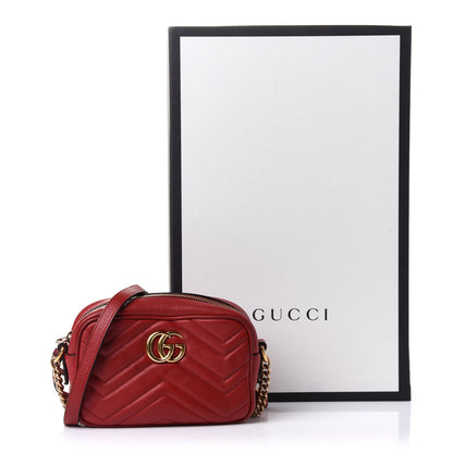 Gucci Calfskin Matelasse Mini GG Marmont Chain Shoulder Bag Hibiscus Red 12 of 12