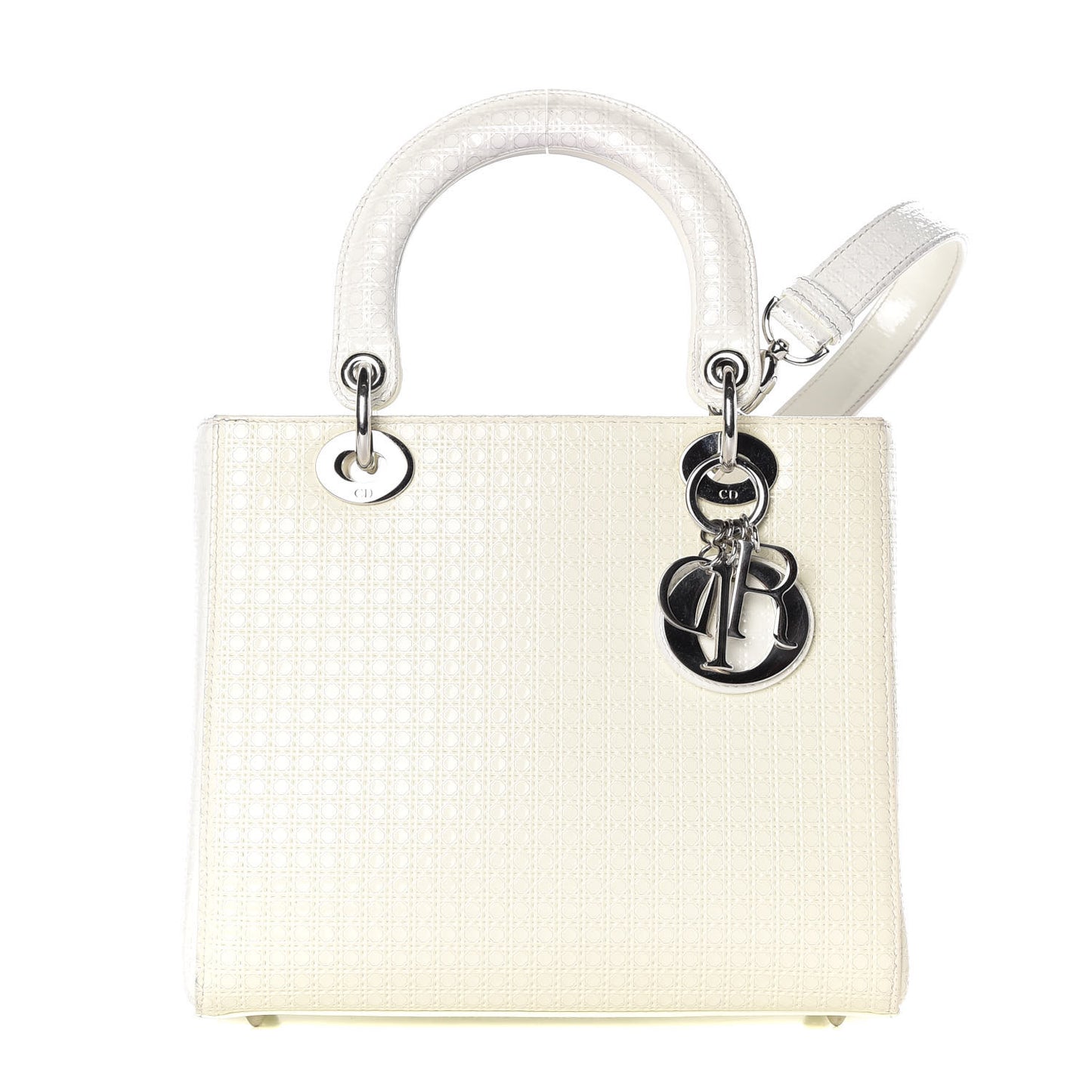Patent Micro-Cannage Medium Lady Dior White